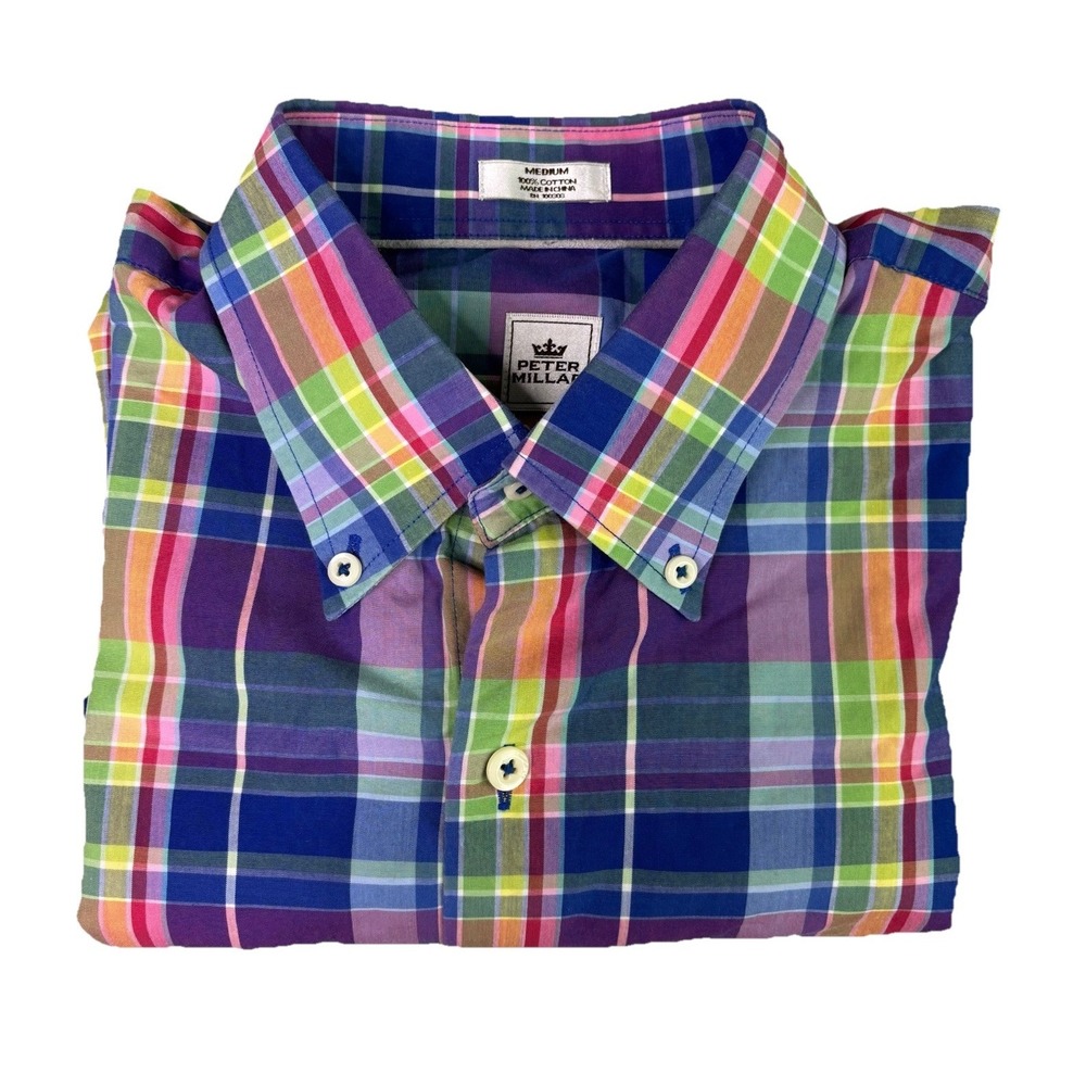 Peter Millar Summer Comfort Button Down Short Sleeve Plaid Shirt Men's Medium